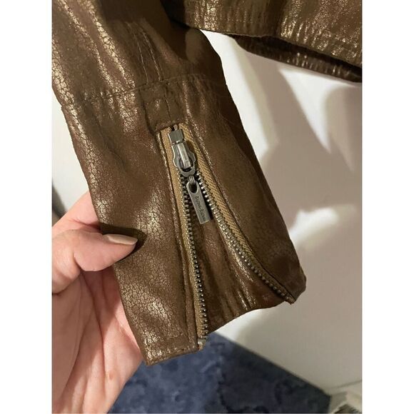 Bisou Bisou Women’s Large Brown Faux Leather Full Zip Moto Cropped Jacket - Picture 6 of 7